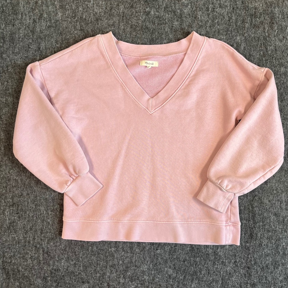Madewell Purple‎ V-Neck Cozy Puff Sleeve Sweatshirt Cotton French Terry Fit a S